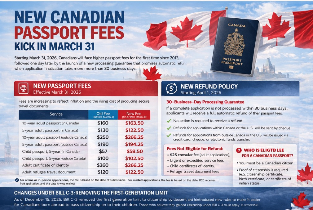 Canada Introduces New Passport Fees Starting March 31, 2026